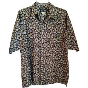 Tori Richard Hawaiian Button Down Shirt Men's Size M Black Tropical Short Sleeve